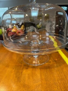 Princess House Vintage Clear Glass Cake Stand with Heritage Pattern. Large